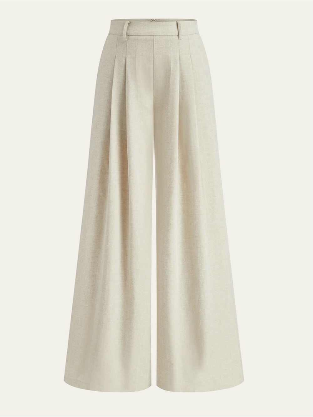 Commense Wide-Leg Pleated Linen Blend Trousers — Cream Large 8/10